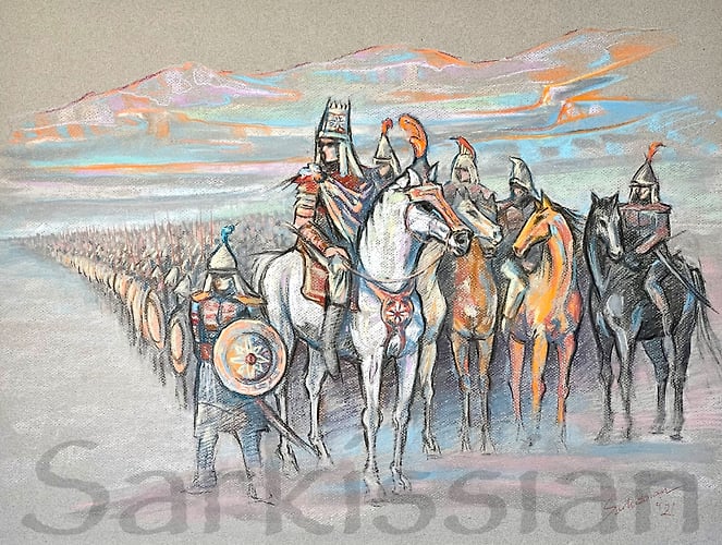 Tigran the Great assessing the Roman army of Lucullus before the battle of Tigranocerta - Joseph Sarkissian Artwork