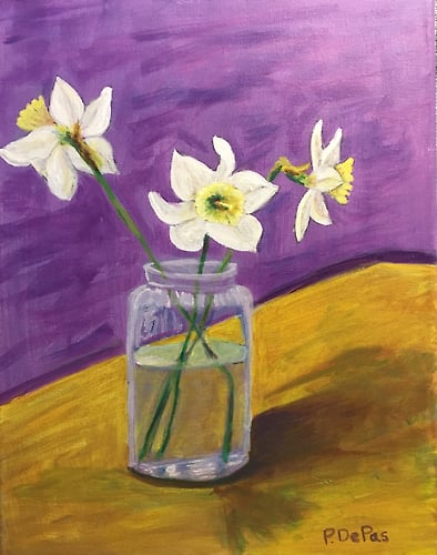 Three Daffodils in Jar - Penney De Pas