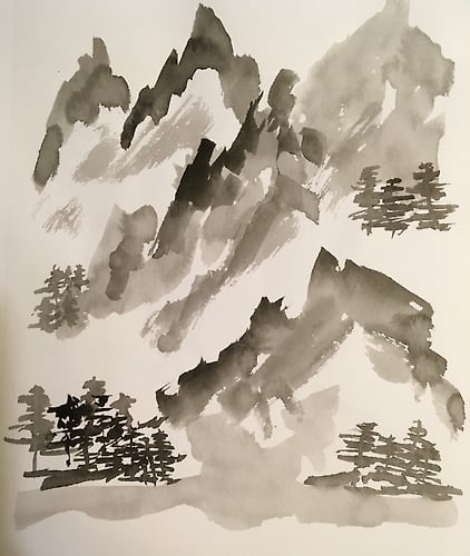 Mountains & Valley (B&W Ink) - Penney De Pas