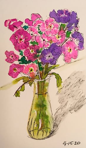 Pink and Purple Posies in a Vase - Mini - Penney De Pas
