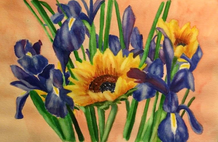 Sunflowers and Iris - Penney De Pas