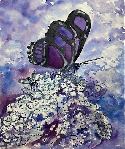 Butterfly, Bee & Hydrangea - Penney De Pas