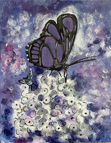 Butterfly, Bee & Hydrangea II - Penney De Pas