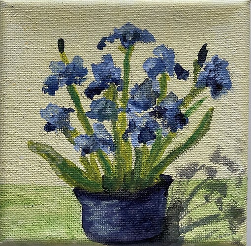 Blue Irises in Blue Pot - Mini - Penney De Pas
