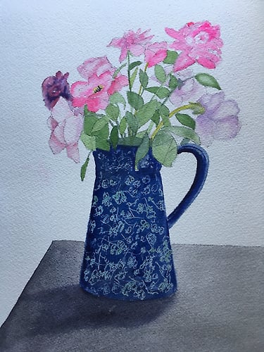 Roses in a Blue Vase - Penney De Pas